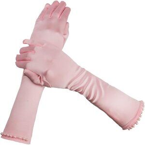 Women's Pincess Pink Evening Pearl Satin Long Gloves Halloween Party Costume